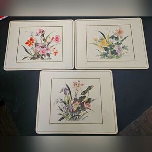 3 Vintage Pimpernel? Place Mats 12x9 Botanical Flowers Cork Backing
